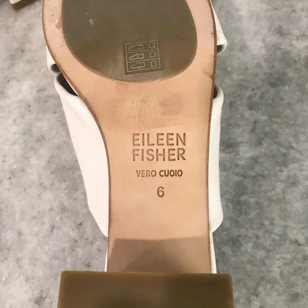 Eileen Fisher Sandals Womens Size 6 White Knot Slide Block Heel Mule Open Toe
